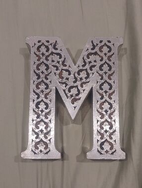 Decorative Filigree Letter M Wall Art in Silver